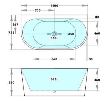 Ecco Matte White Back To Wall Bath 1400mm-170mm