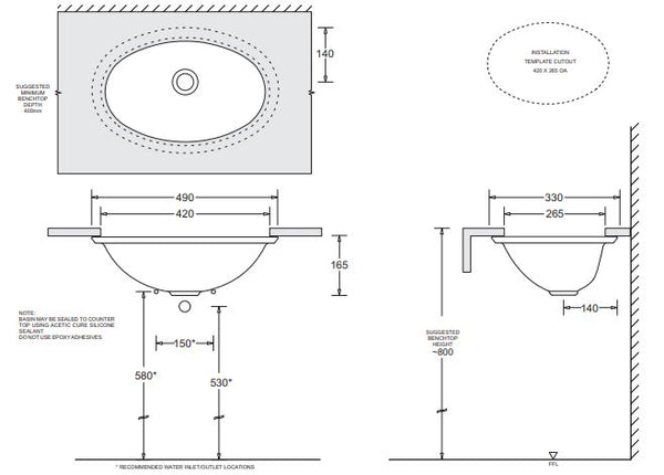 Emily 390x300 Oval Undermount Basin