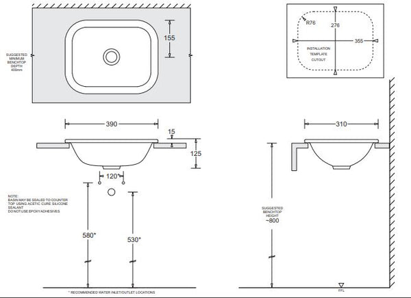 Emily 390x310 Drop in Rectangle basin