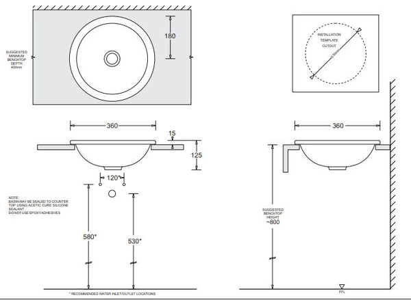 Emily 360 Round Drop in basin