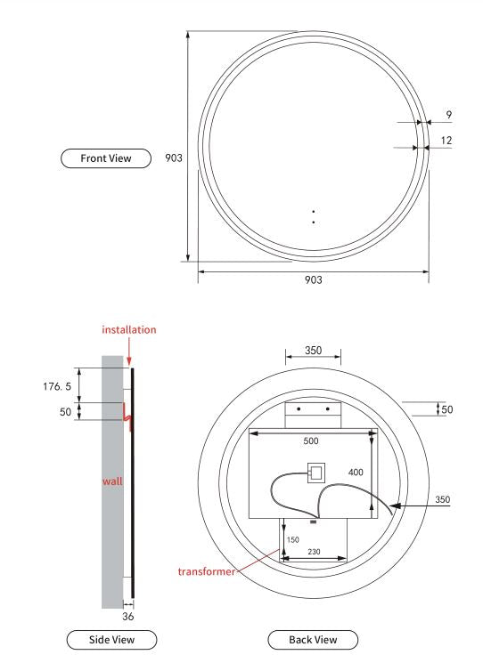 Round 900mm Brushed Nickel Framed LED Mirror