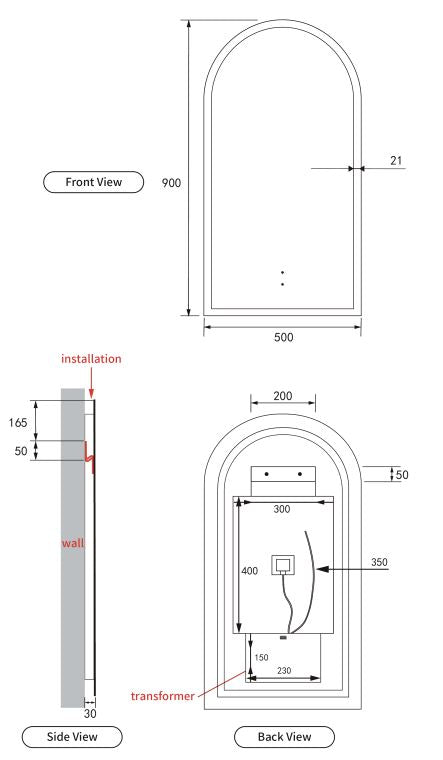 Arch 500 Frameless LED Mirror