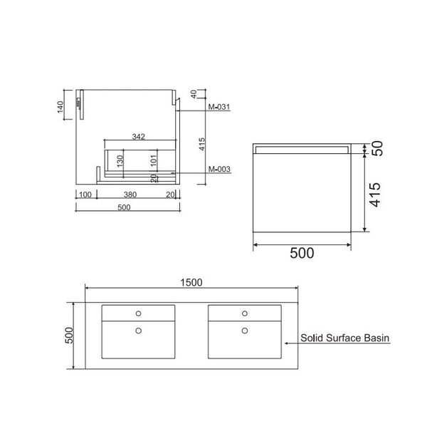 Rimini Rain Forest 1500mm Wall Hung Vanity