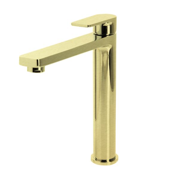 The Gabe Leva Brushed Brass Tall Basin Mixer