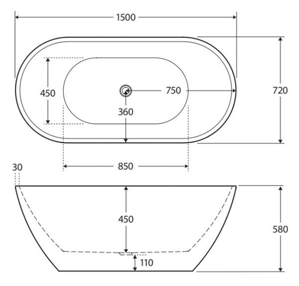 Koko 1500mm Matte White Freestanding Bath