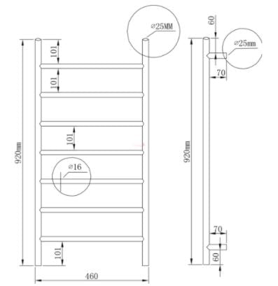 Luna 460R Non-Heated Towel Ladder- Chrome