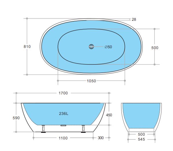 Leslie 1700mm Matte Black Freestanding Bath
