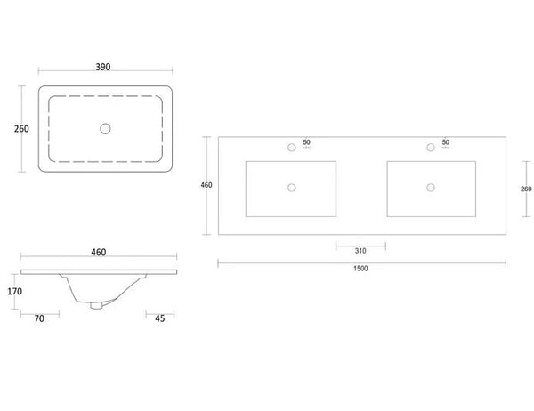 Boston Light Grey 1500mm Wall Hung Vanity