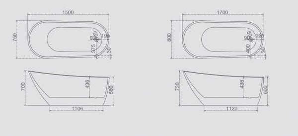 Nova Freestanding Bath 1500-1700mm