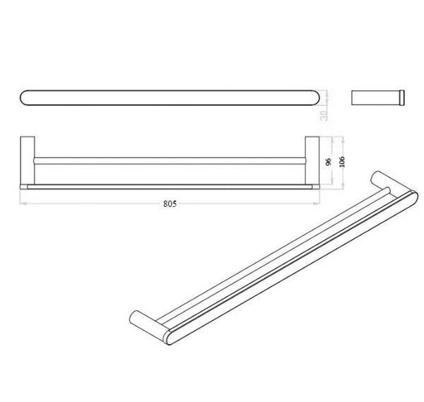 Olivia Double Towel Rail - Matte Black