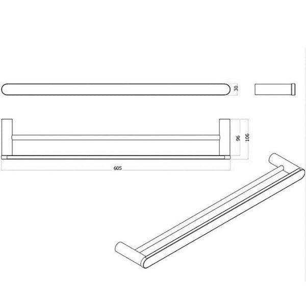 Olivia Double Towel Rail - Matte Black