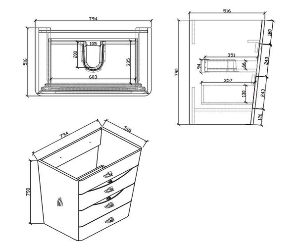 Piramid 800mm White Oak Vanity