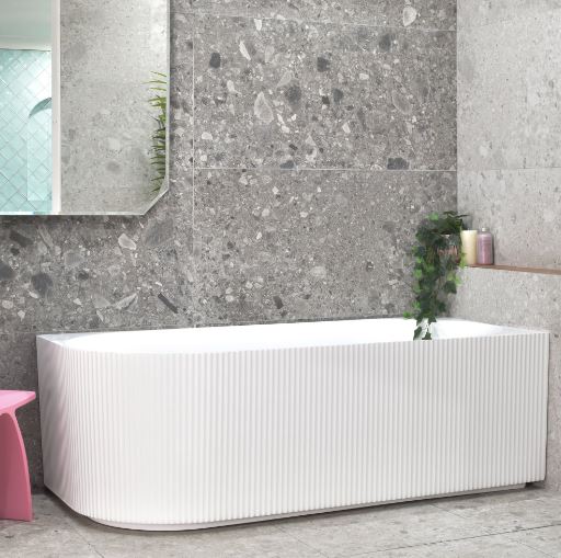 Lincoln Fluted Oval Matte White 1500mm-1700mm Corner Freestanding Bath