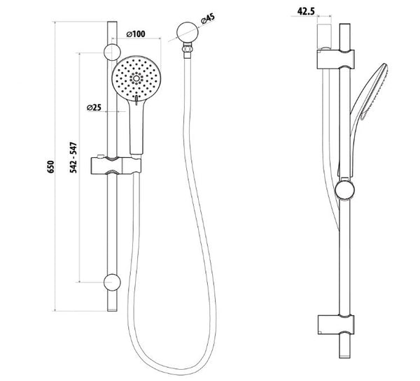 Elle Stainless Steel Hand Shower On Rail
