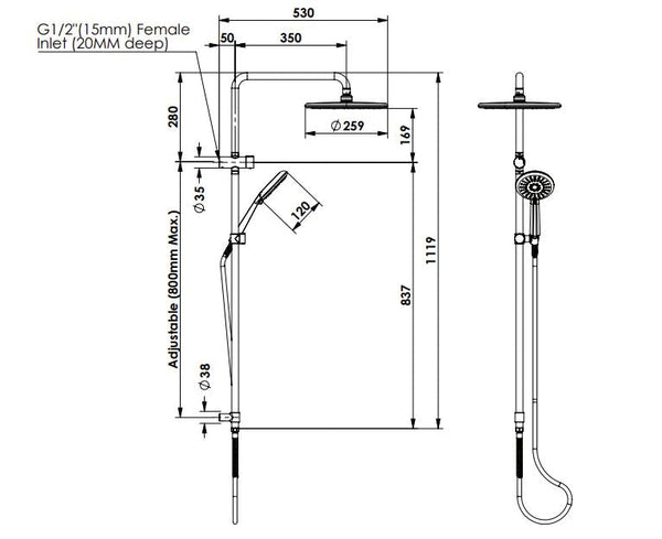 Rocco Twin Rail Shower - Brushed Brass