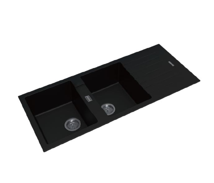 NEW ROXY 1160 Black Granite Double Bowl Sink