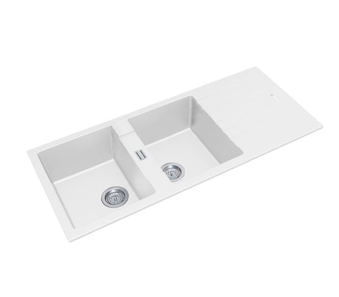 NEW ROXY 1160 White Granite Double Bowl Sink