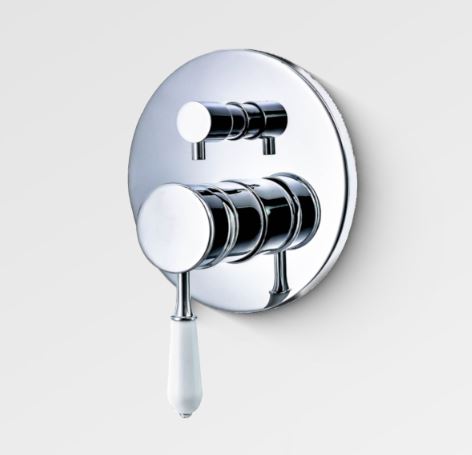 Elizabeth Bath/Shower Mixer With Diverter-Chrome Body/ White Ceramic Handle