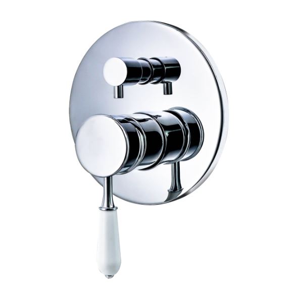 Elizabeth Bath/Shower Mixer With Diverter-Chrome Body/ White Ceramic Handle