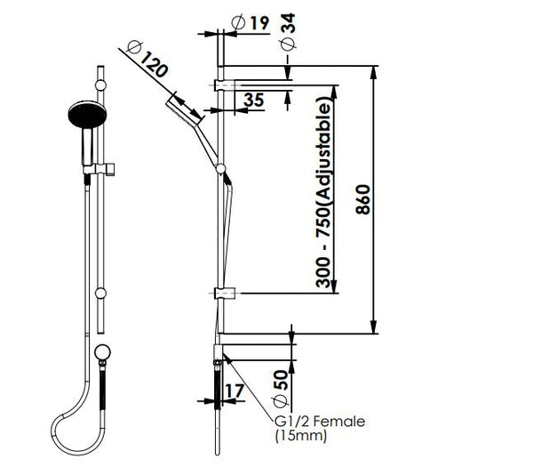 Glide Adjustable Rail Shower - Brushed Nickel
