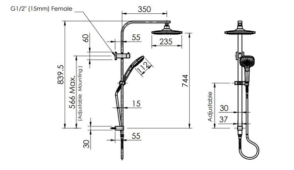 Corban Twin Rail Shower - Chrome
