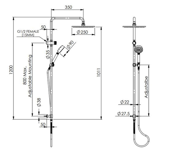 Gisele Twin Rail Shower - Brushed Nickel
