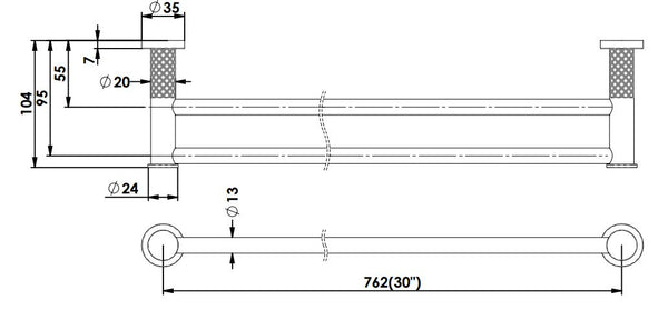 Textura Double Towel Rail - Brushed Nickel