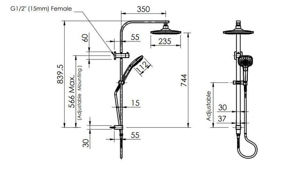 Corban Twin Rail Shower - Brushed Nickel - Bayside Bathroom