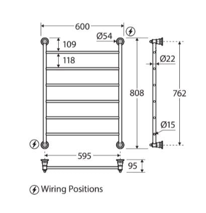 Lillian 600 x 808 Brushed Nickel Heated Towel Rail