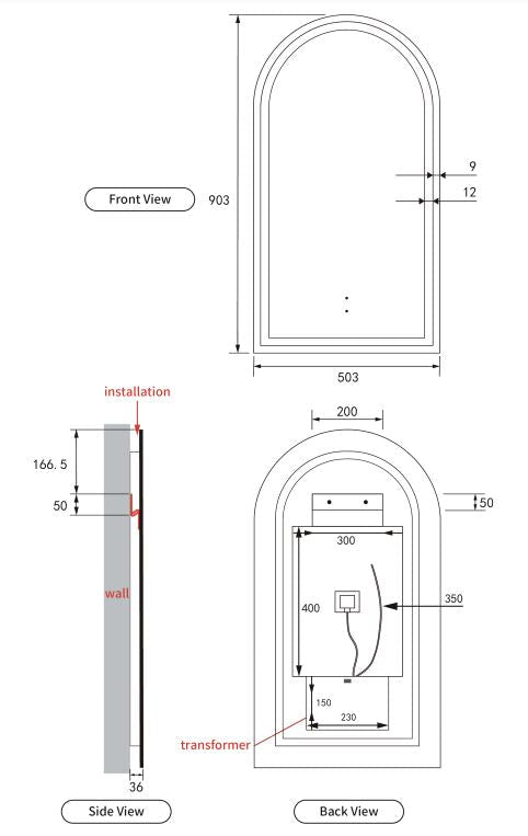 Arch 500 Matte Black Framed LED Mirror