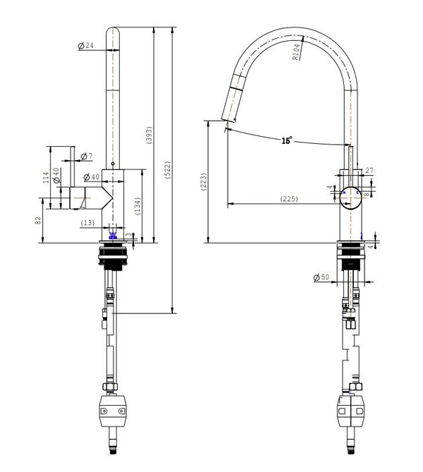Round Mini Pull Out Kitchen Mixer- Matte Black