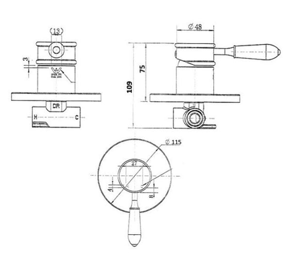 Elizabeth Bath/Shower mixer- Chrome Body/ White Ceramic Handle