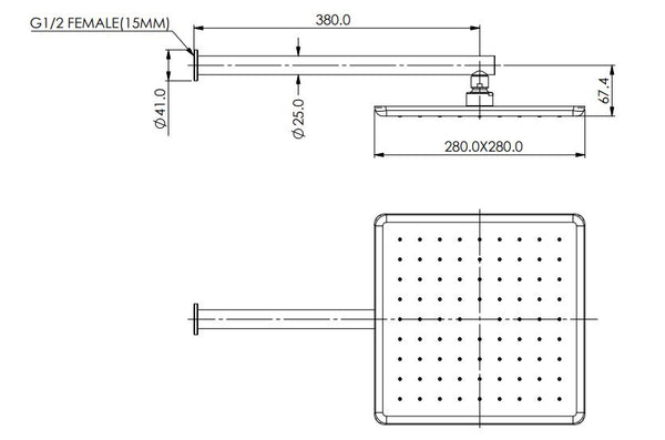 Swept Overhead Wall Shower - Matte Black
