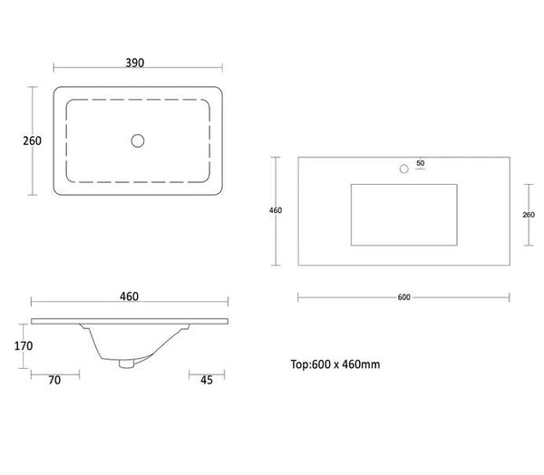 Boston Light Grey 600mm Wall Hung Vanity