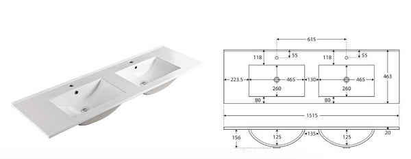 Mila 1500mm Double Bowl Wall Hung Vanity