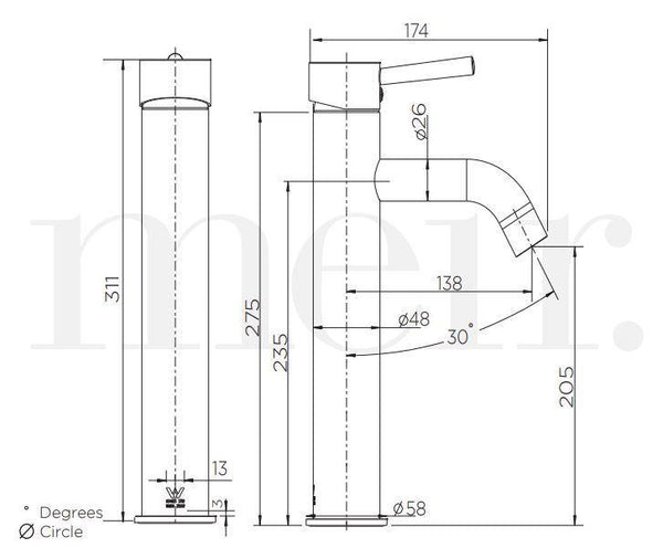 Meir Round Tall Curved Basin Mixer - Brushed Nickel - Bayside Bathroom