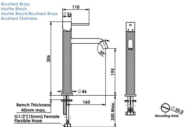 Textura Tall Basin mixer - Brushed Brass