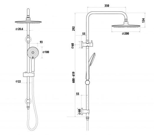 Elle Stainless Steel Twin Shower With Rail