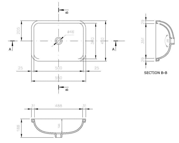 Fino 550 x 410 Under Counter Basin - Matte White