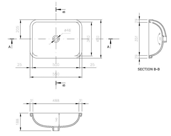 Fino 550 x 410 Under Counter Basin - Gloss White