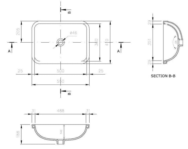 Fino 550 x 410 Under Counter Basin - Matte Black