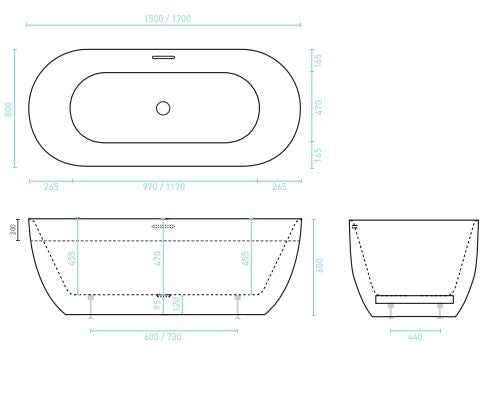 Valentina Matte White Freestanding Bath 1500-1700mm