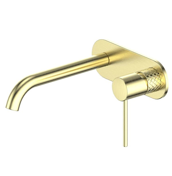 Textura Wall Basin Mixer With Plate - Brushed Brass