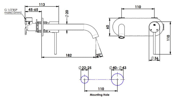 Textura Wall Basin Mixer With Plate - Brushed Brass