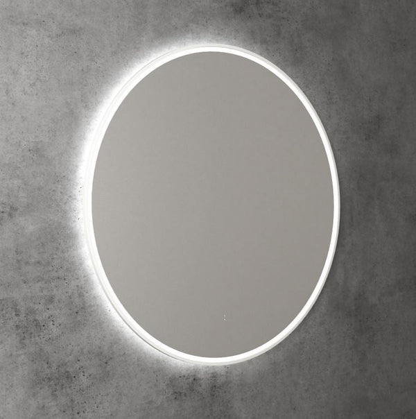 Round 700mm Matte White Framed LED Mirror