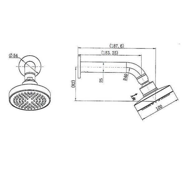 York ABS Overhead Shower On Arm - Bayside Bathroom