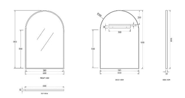 Arch 600 Matte Black Framed Mirror