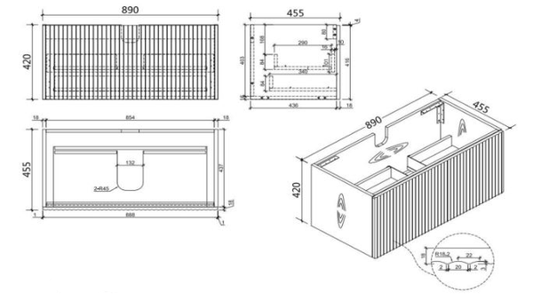 Ashley 750-1500mm Timber Wall Hung Vanity