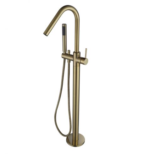 Round Mini Freestanding Bath Mixer - Brushed Bronze