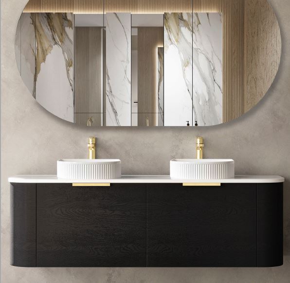 Chloe Black Oak 1500mm Curve Vanity